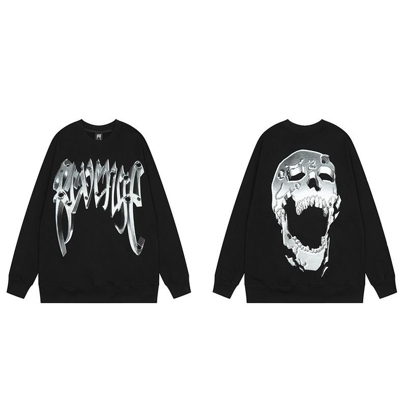 Mens Oversized Hoodie With Embroidered Skull Spine Design Streetwear Casual Pullover Cotton Blend Loose Fit