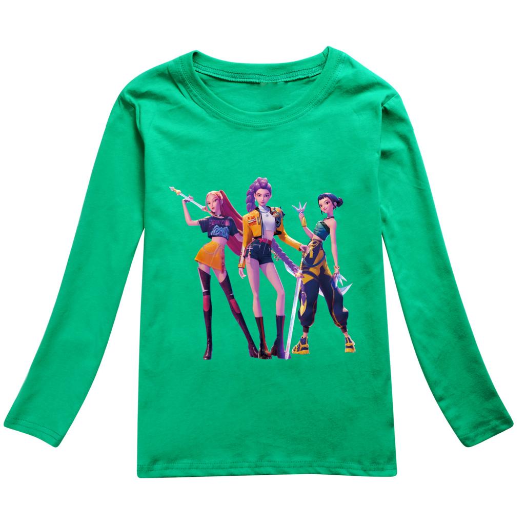 KPop Demon Hunters Kids T-Shirt Long Sleeve O-Neck Casual Fashion Cartoon Loose Top for Boys And Girls