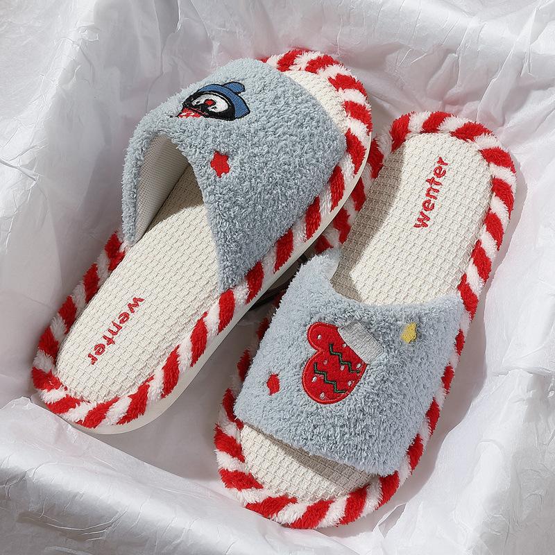 Cotton slippers autumn and winter new indoor home non-slip soft sole cute plush confinement shoes slippers