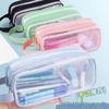 High-Capacity Double Layer Mesh Pencil Case - Transparent, Universal, Portable Storage Bag for Students