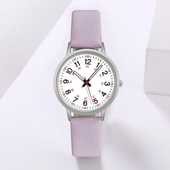 Luminous Digital Watch with Soft Faux Leather Strap 24 Hours Time Round Dial Quartz Women Fashion Wrist Watch