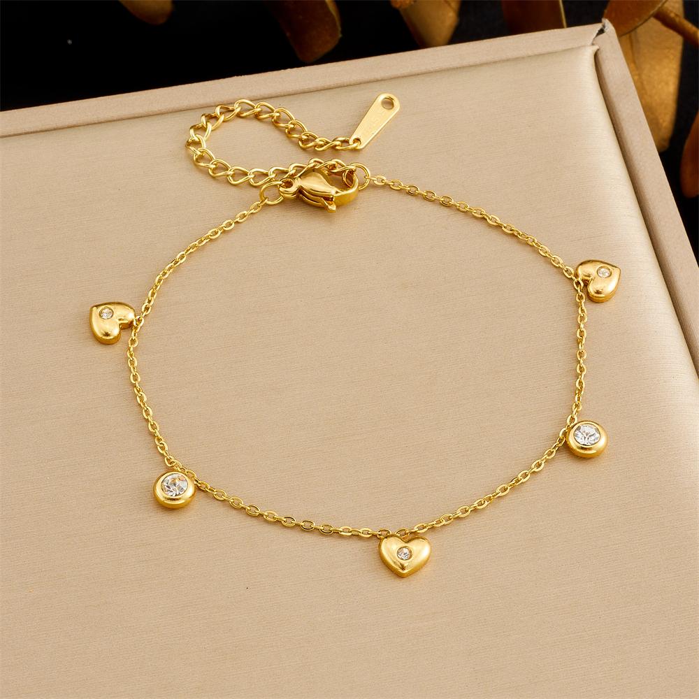 DIEYURO 316L Stainless Steel Golden Simple Love Inlaid Round Zircon Bracelet Lady New Fashion Classic Wrist Chain Jewelry Gift
