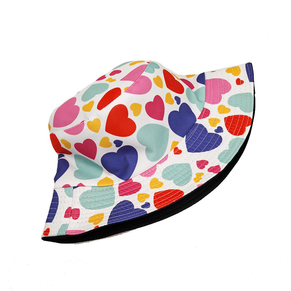Heart Pattern Panama Women Men Summer Sunscreen Fisherman Hat Unisex Reversible Bucket Hat Fashion Decorate Valentine's Day Love