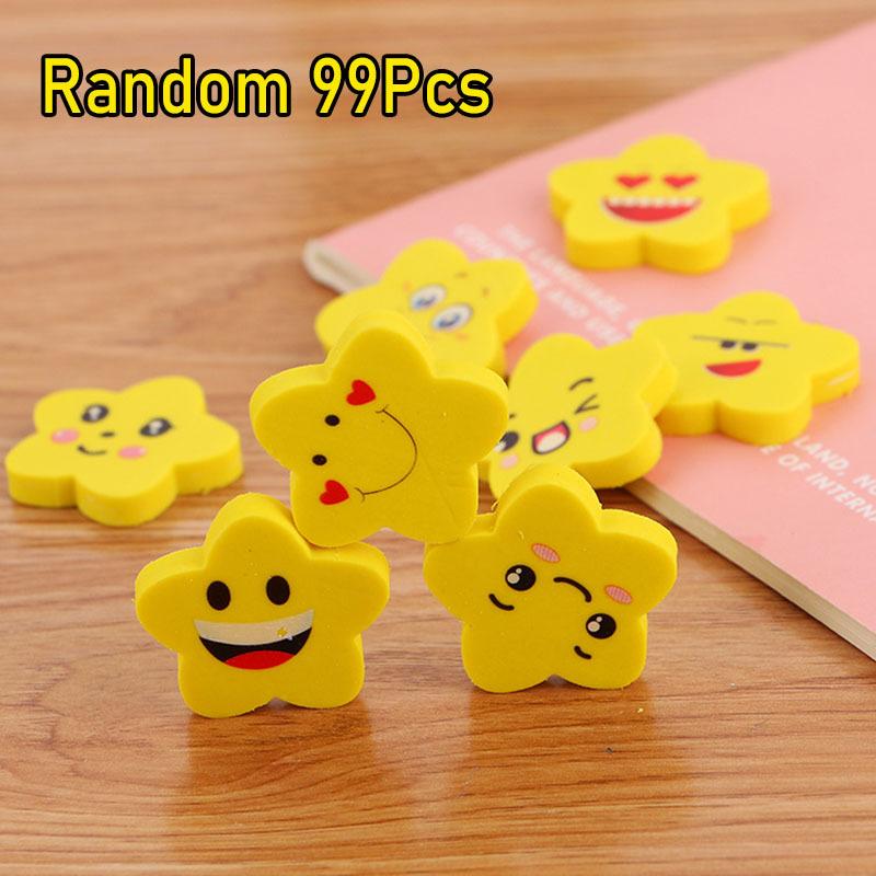 

99Pcs Star Erasers - Fun Smiling Faces, Bright Yellow- No Residue, Classroom Prizes, Student Rewards, Homeschool, Office, Party Random style 99Pcs