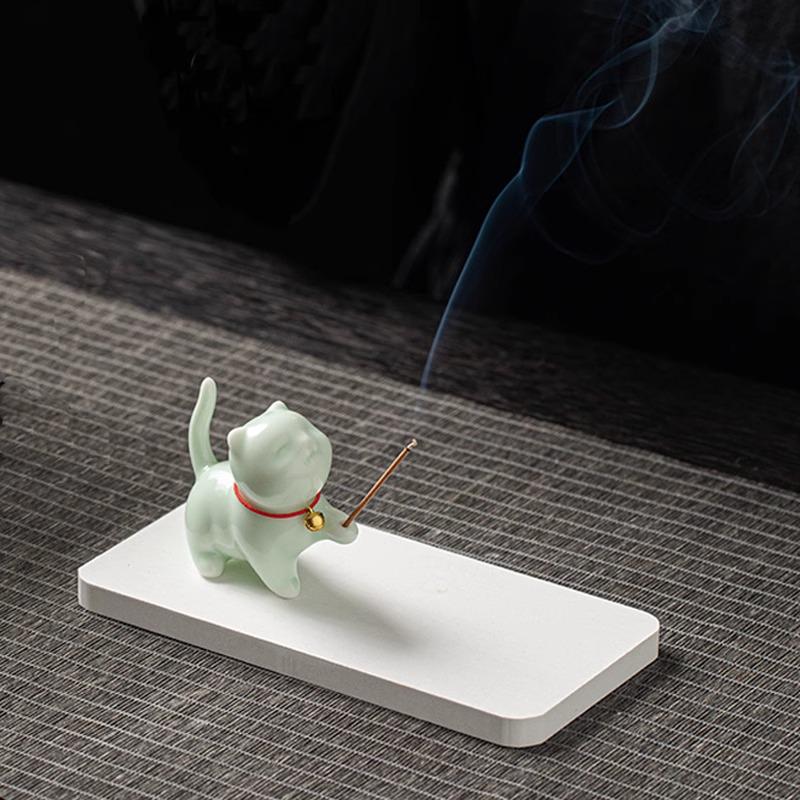 Ceramic Cat Incense Holder - Cute Aroma Burner for Home and Office