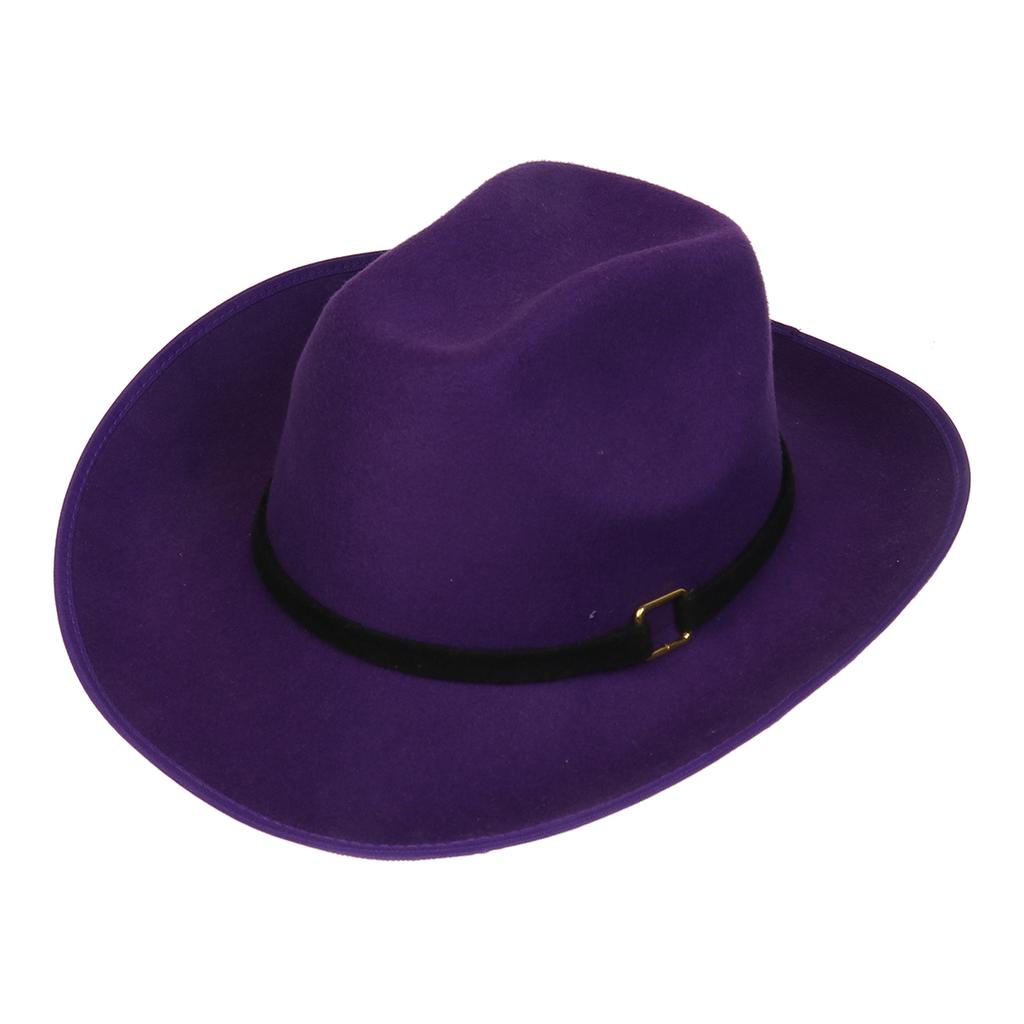 Unisex Western Cowboy Hat Wide Brim Roll‑Up Brim Double‑Top Felt Fedora Hat,10 Colors,Multiple Optional Detachable Hat Bands