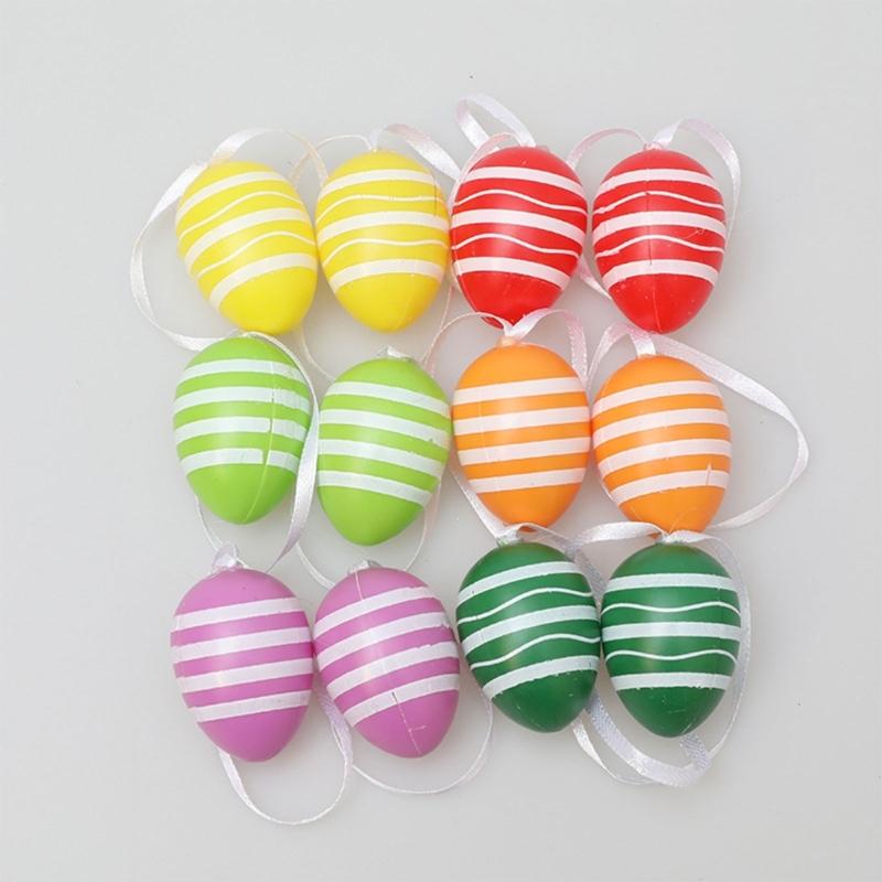 12PCS Plastic Easter Eggs Happy Easter Day Decors with Hangable Lanyards Colorful Eggs for Outdoor Easter Decors
