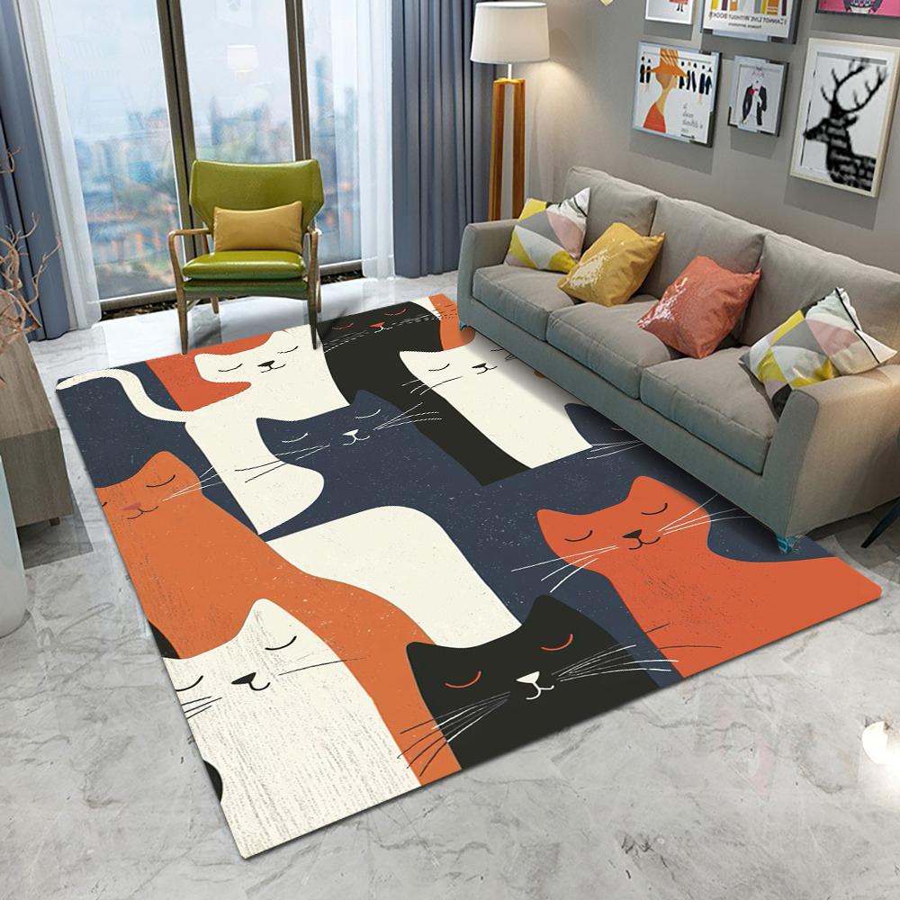 Abstract Art Cute Cat Kitten Carpet Living Room Sofa Bedroom Study Kitchen Entrance Door Mat Non-slip Cool Home Decoration Rug