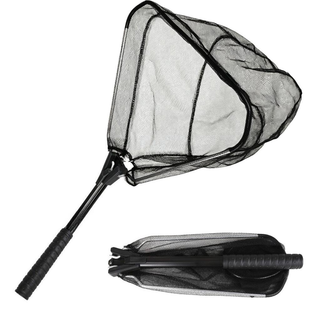 Foldable Fishing Landing Net with 11cm Telescopic Pole Handle Rubber Coated Mesh Fly Fish Net for Pond Trout Carp Catch&Release