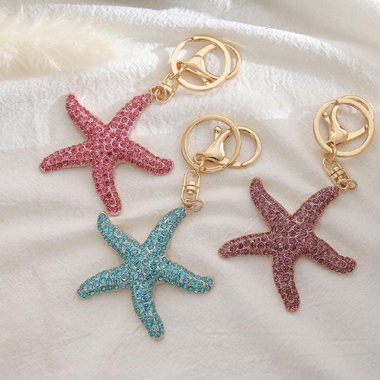 Elegant Crystals Embedded Sea Star Keychain Versatile Alloy Accessory for Women