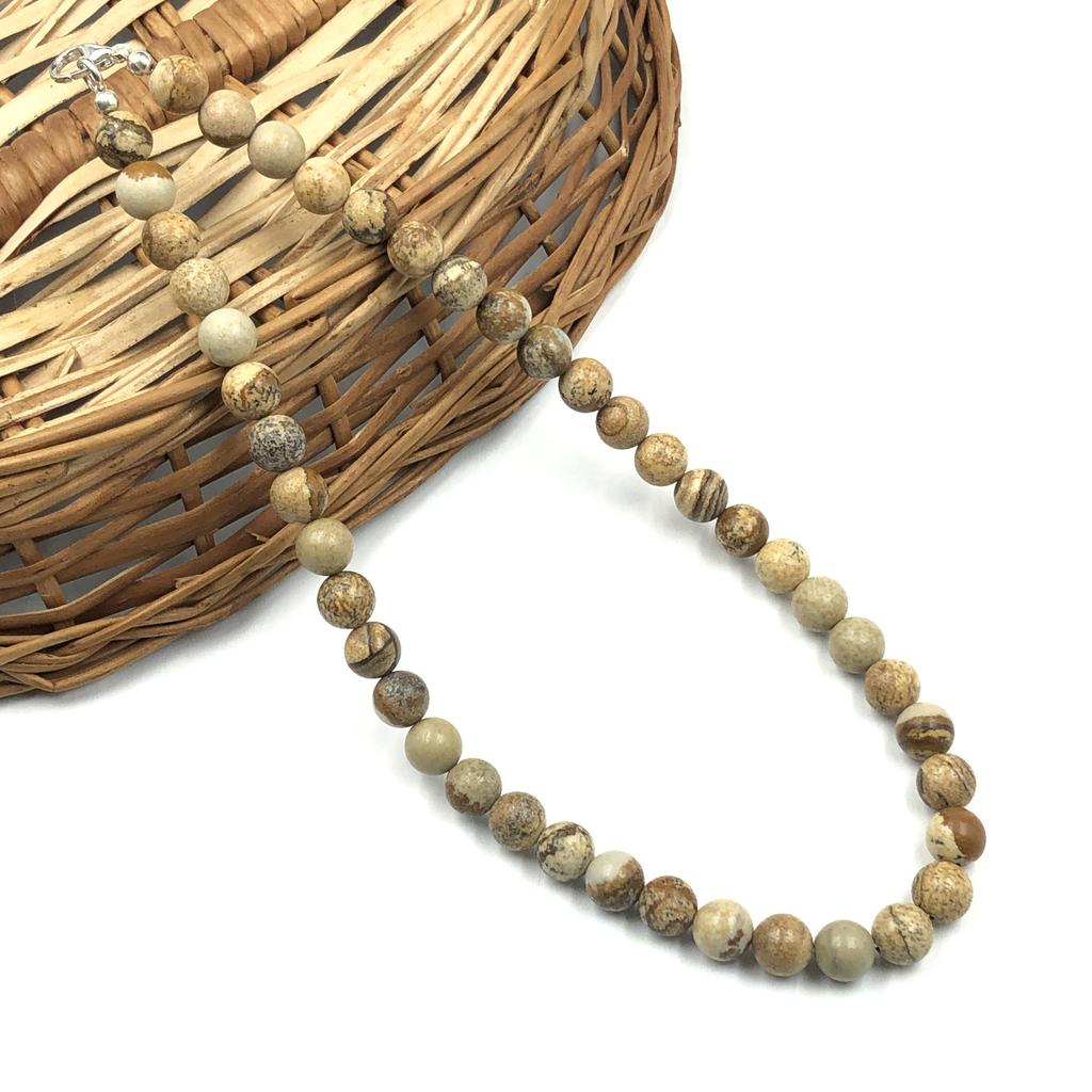8mm Natural Picture Jasper Gemstone Round Beads Pretty Necklace 17-20" Handmade Beads Chain Choker For Her 8BN-37