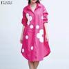 Women Casual Turn Down Collar Long Sleeve Floral Print Loose Shirt Dress