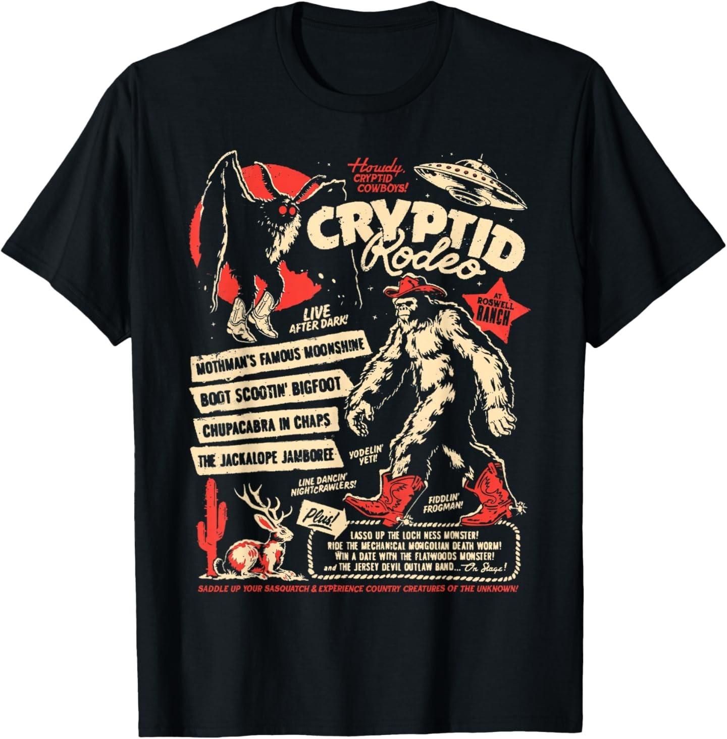 Cryptid Rodeo Mothman Chupacabra Jackalope Cowboy Halloween T-Shirt XXL