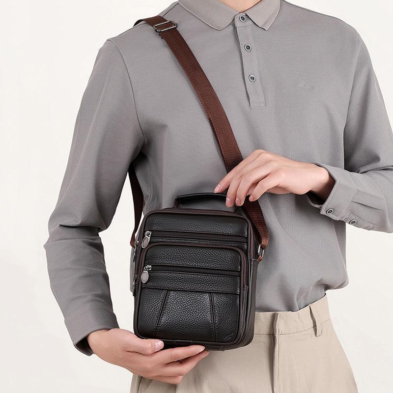 Genți de umăr tip poștaș din piele naturală pentru bărbați, genți mici cu buzunar pentru telefon, genți business crossbody din piele de vacă, cadou pentru bărbați