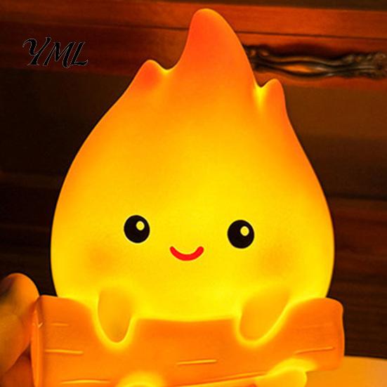 Cute Flame Night Light for Bedroom Cartoon Fake Campfire Light, Warm Glow Bedside Decorative Table Lamp Ornament, Portable Cozy Nursery And