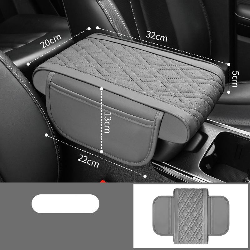 Universal Car Armrest Box Pad Leather Elastic Sponge Height Pad with Side Storage Bag Center Armrest Protective Cushion Support