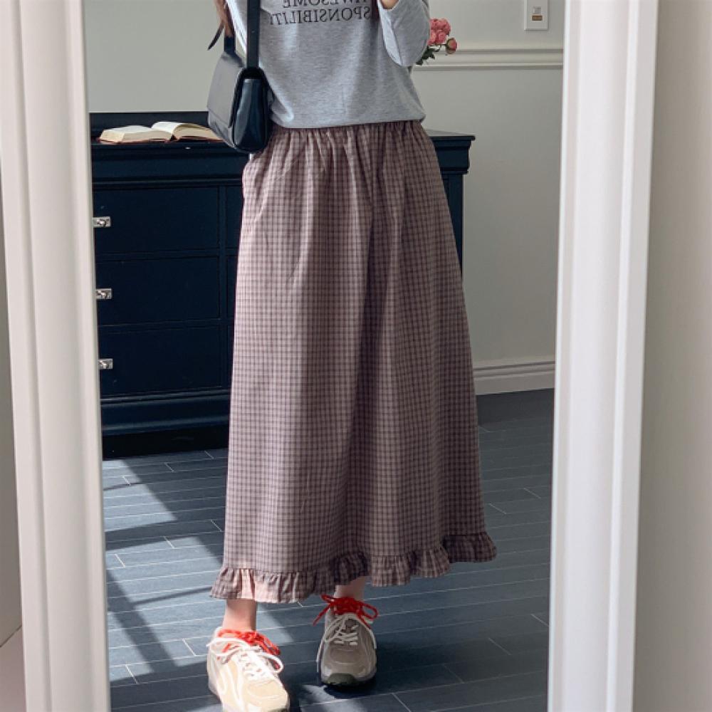 New ArrivAls Open Run Women Check Frill Long A Line Skirt