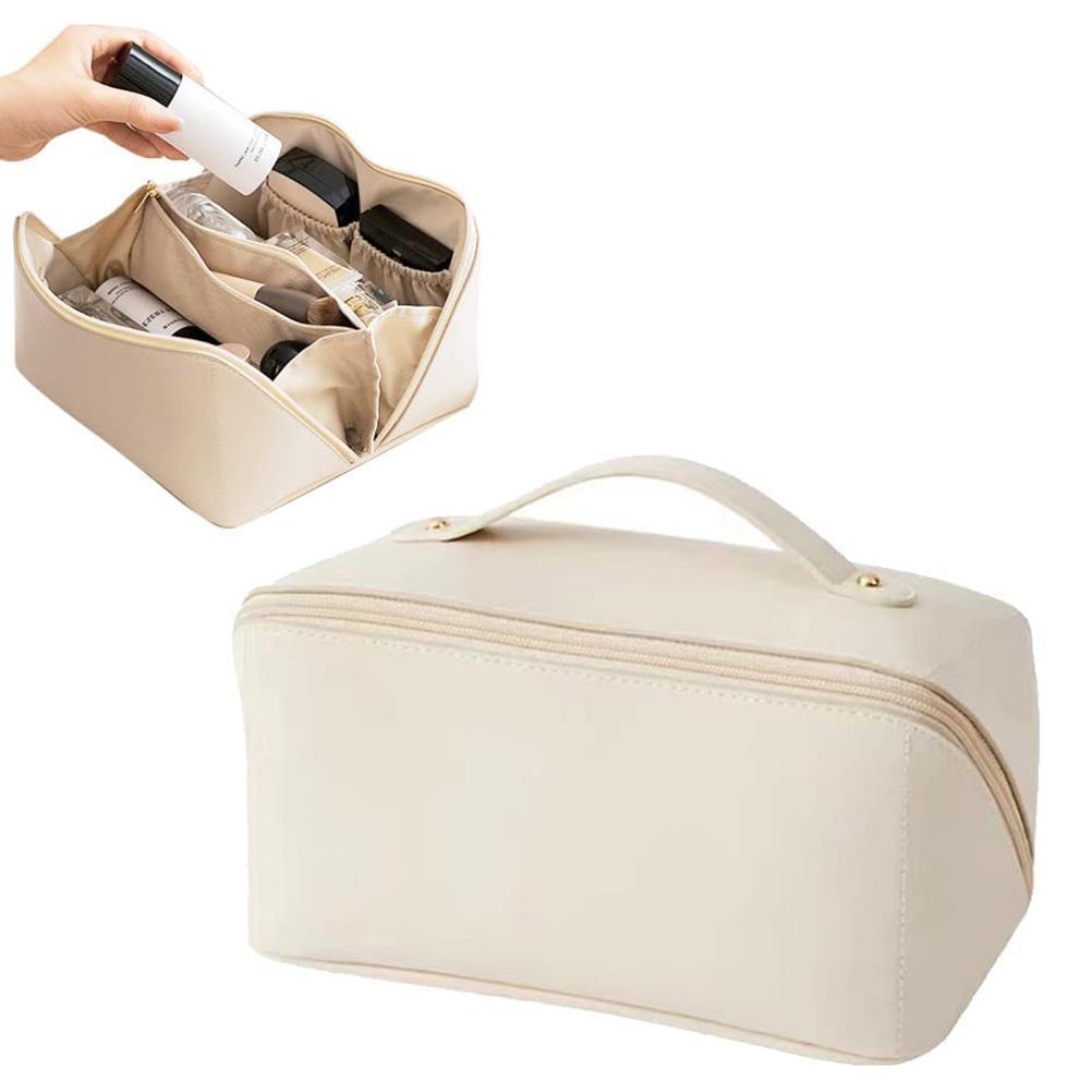 Portable Travel Cosmetic Bag PU Leather Makeup Bag Large Capacity Cosmetic Bag Organizer Toiletry Bags with Handle and