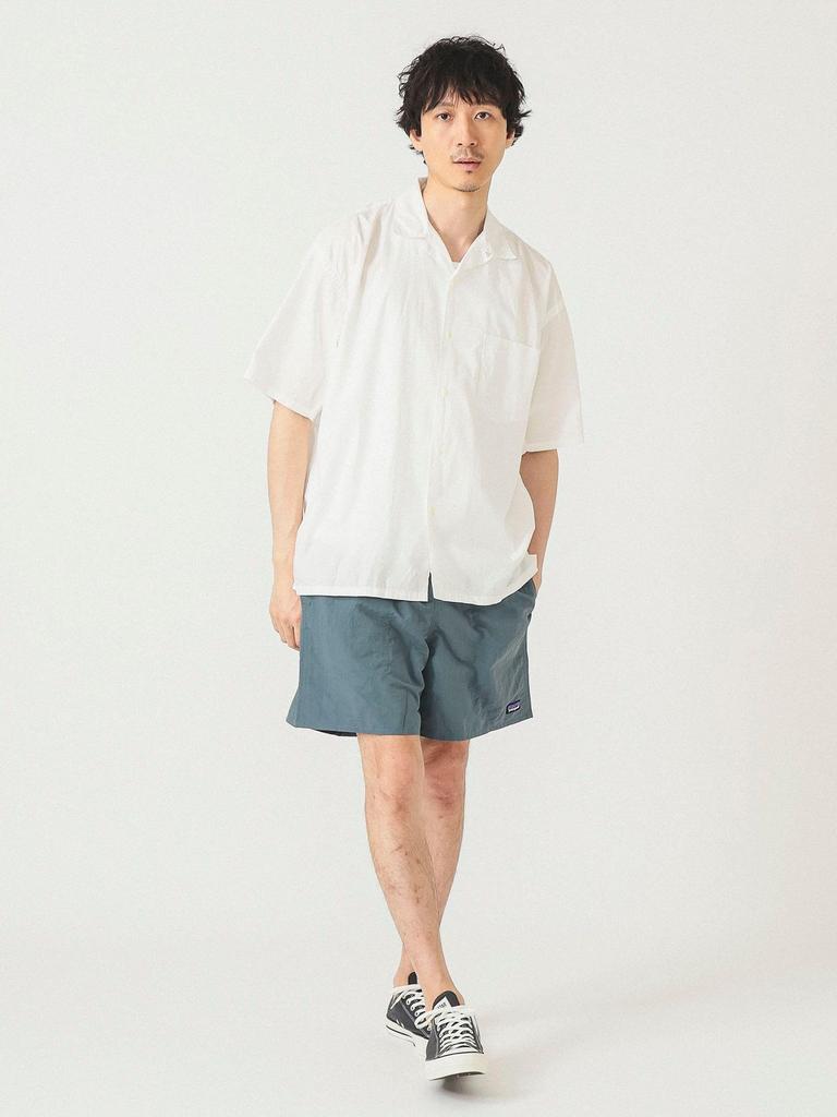 Beams Men's Basic Loose Open Collar Shirt, White, Size M