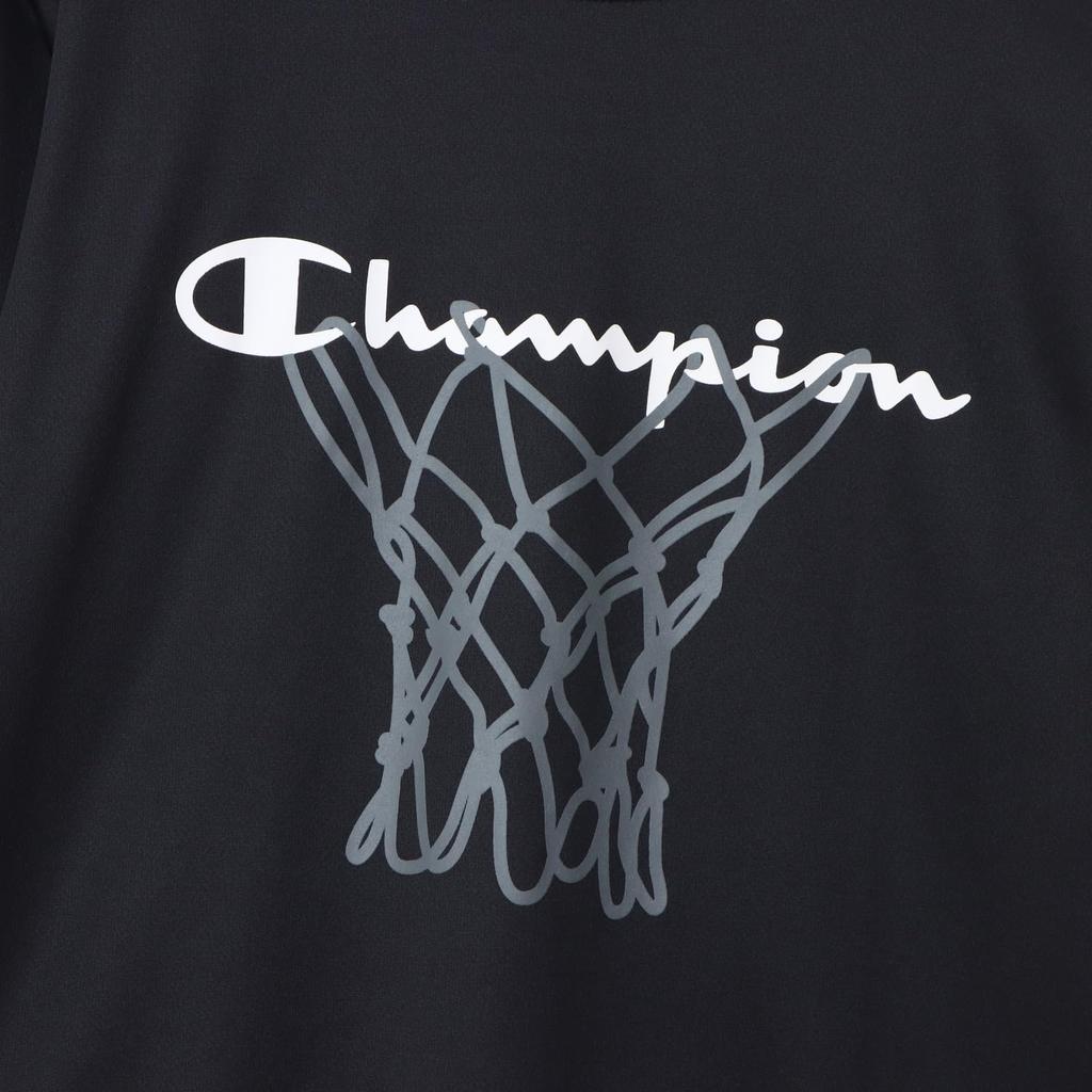 Champion Long Sleeve Round Odor Quick Script Basketball Boys Kids' T-Shirt, Neck, Antibacterial, Resistant, Drying, Logo, T-Shirt, Black, CK-AB411,