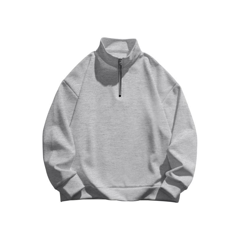 

Осень и зима, новая мужская флисовая толстовка с капюшоном, воротником-стойкой, полумолнией, длинным рукавом, мужская рубашка XXXL светло-серый