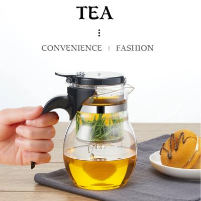 KAMJOVE 600ML One-Touch Filter Teekanne – Hitzebeständiges Glas Teeset für Kaffee und Tee, Glas-Teekanne mit Trennung