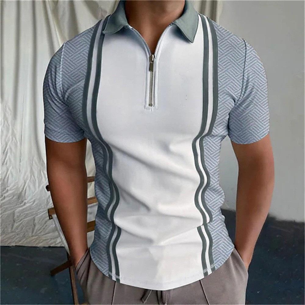 Men'S 3Dpolo Shirt Independent Station Zipper Short Sleeve T-Shirt Pullover Casual Men'S Clothing