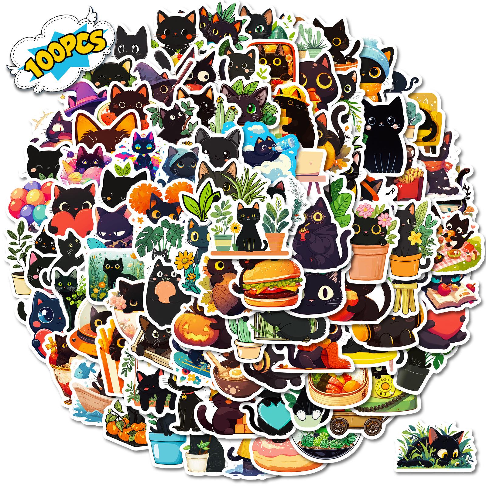 

100 Black Cat Daily Doodle Stickers Cute Cartoons Children S Rewards Handmade Decorative Stickers Batch