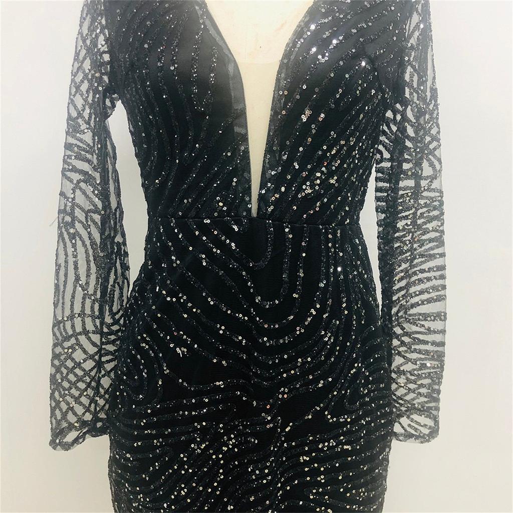 Sexy, ryggløs, ermeløs kondolbelte, paljetterkjole, cocktailkjole