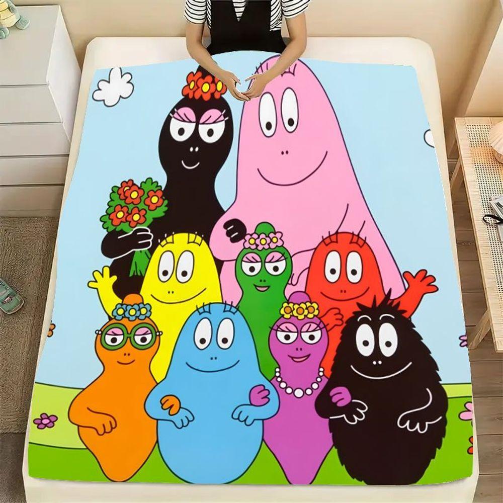 Kolorowy Koc Barbapapa - Fantazyjny Wzór Postaci w Kształcie Plamy do Rodzinnych Przytulasów, Przytulny Miękki Mikrofibra Blan