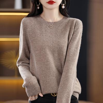 Women's Clothing Autumn Winter Pullover Casual Office Lady Tops Round Neck Solid Color Lantern Long Sleeve Sweater Knitted