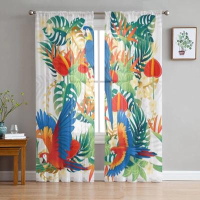Cute Parrot Green Leaves Sheer Window Curtains for Living Room Girl Bedroom Tulle Curtains Kitchen Veil Chiffon Drapes