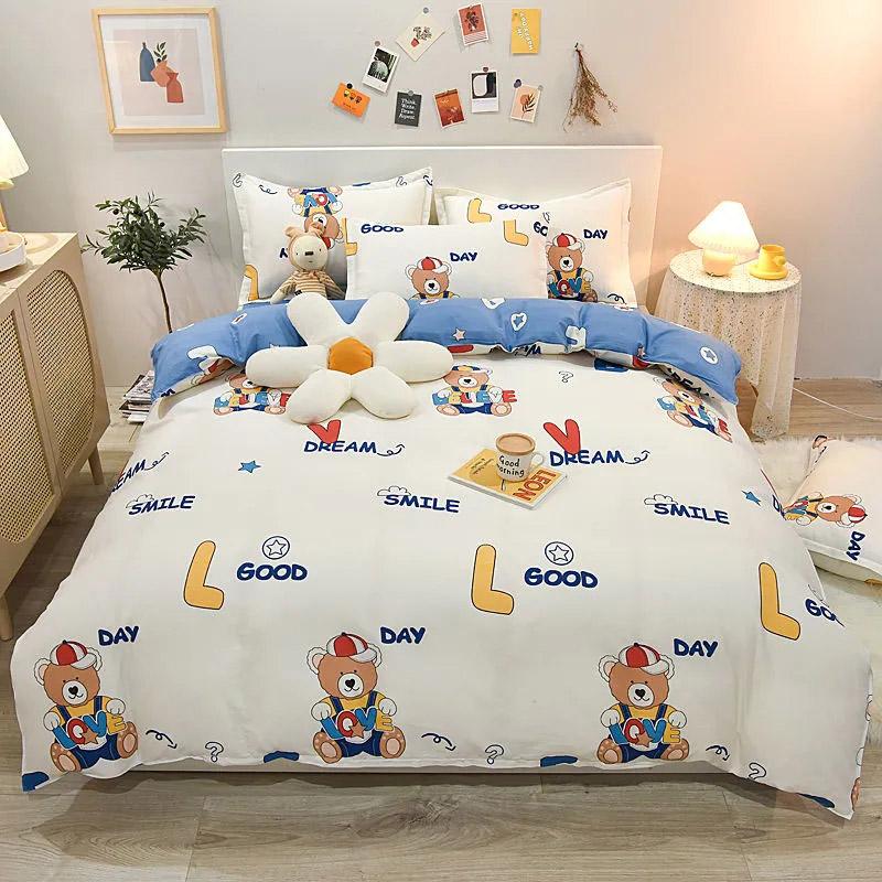 Cămin 1,2m Pătură de pat Husă de plapumă Cearșaf Set din trei piese Imprimeu Cuvertură Față de pernă Set de lenjerie de pat Bumbac Confort Lenjerie de pat Set din patru piese