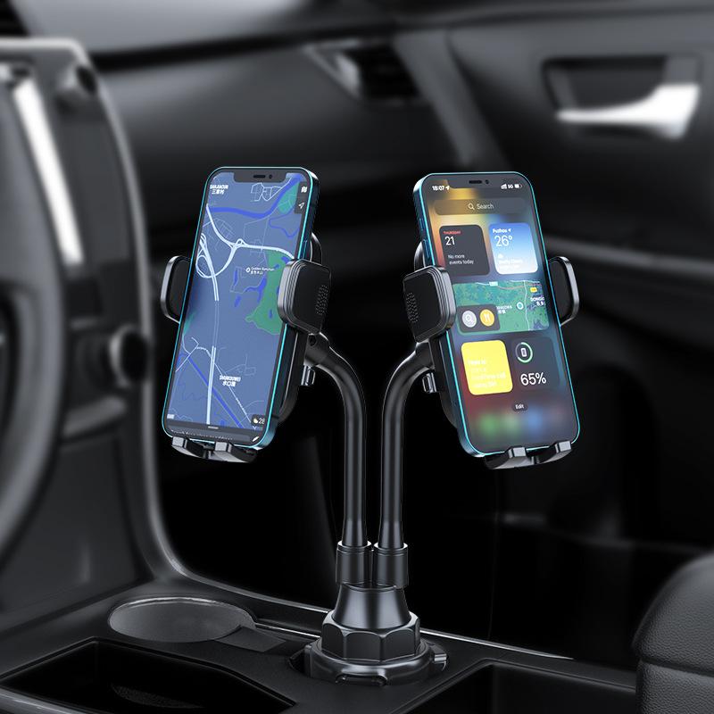 Universal Dual Head Flexible Rod Car Cup Holder Mobile Phone Stand 360 Degrees Rotating Bracket