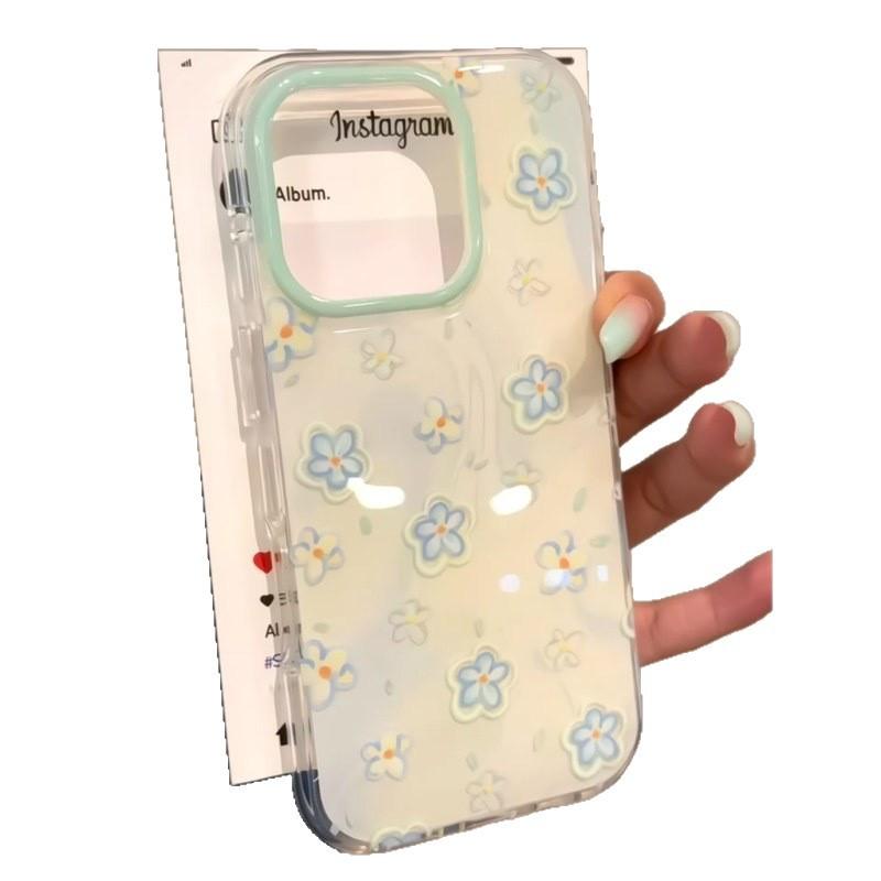 Single Layer Oil Painting Small Blue Flower for Apple 16promax Mobile Phone Case 15 for IPhone 14 Protective Case 13imd12