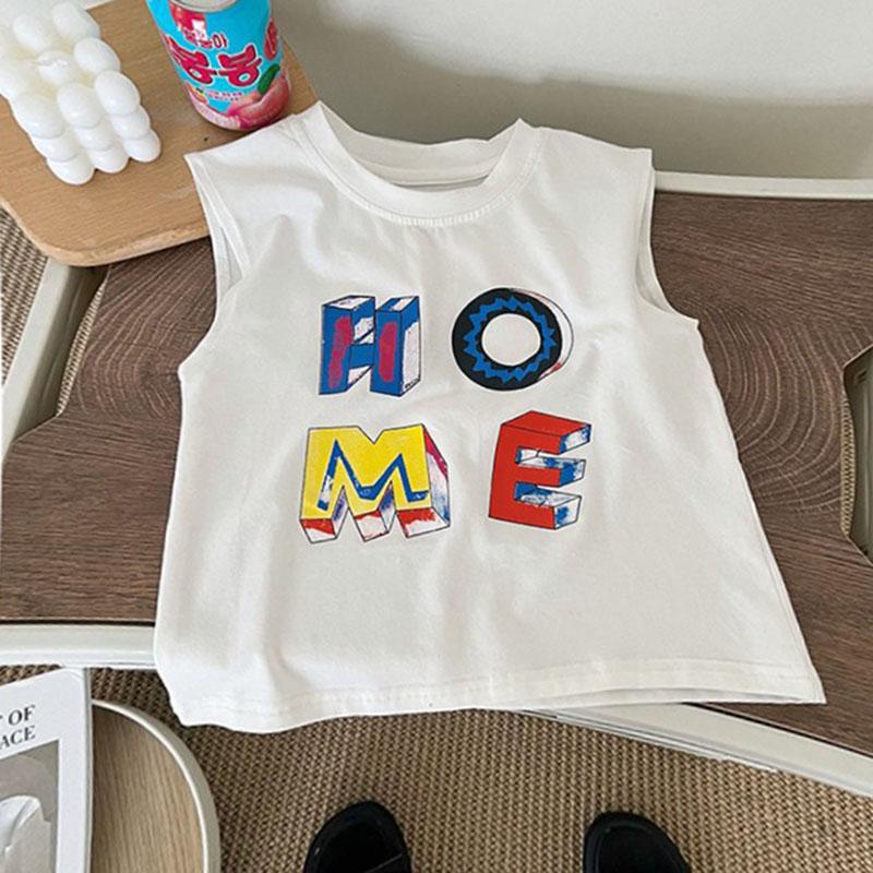 Kids Summer Cotton Sleeveless Vest Baby Thin 3D Letter T Shirt Boys Girls Breathable Top 80