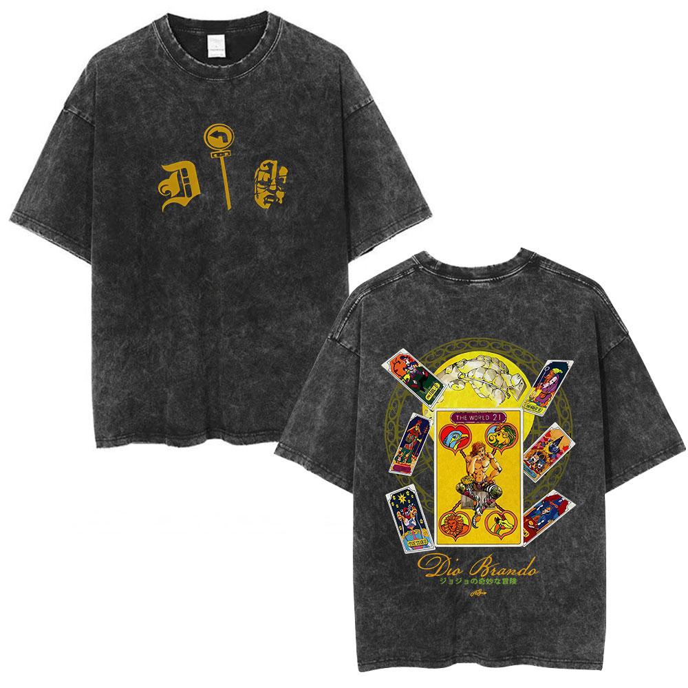 

Anime JoJo Bizarre Adventure STEEL BALL RUN Gyro Zeppeli Vintage Acid Washed T Shirts Mens Women Casual Short Sleeves Tshirts S