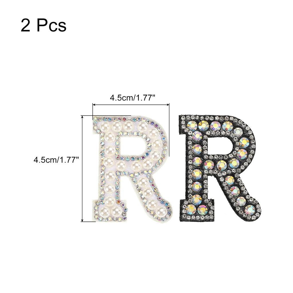 2pcs Iron On Patch Decorative Glitter Pearl Applique Rhinestone English Letter for Clothes Applique DIY Handmade Bag Hat Jeans