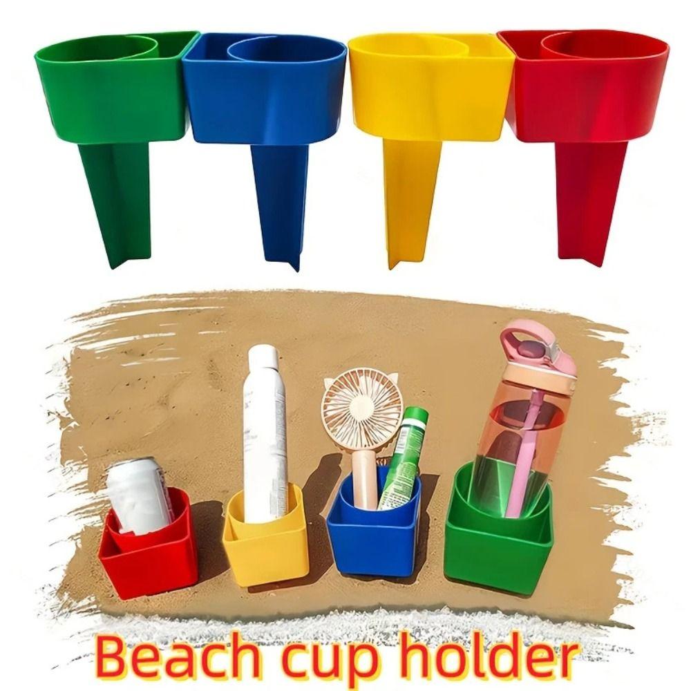 Sand Stake Beach Cup Holder Phone Pocket Sand Drink Stand Sunbathing Beach Organizer Outdoor