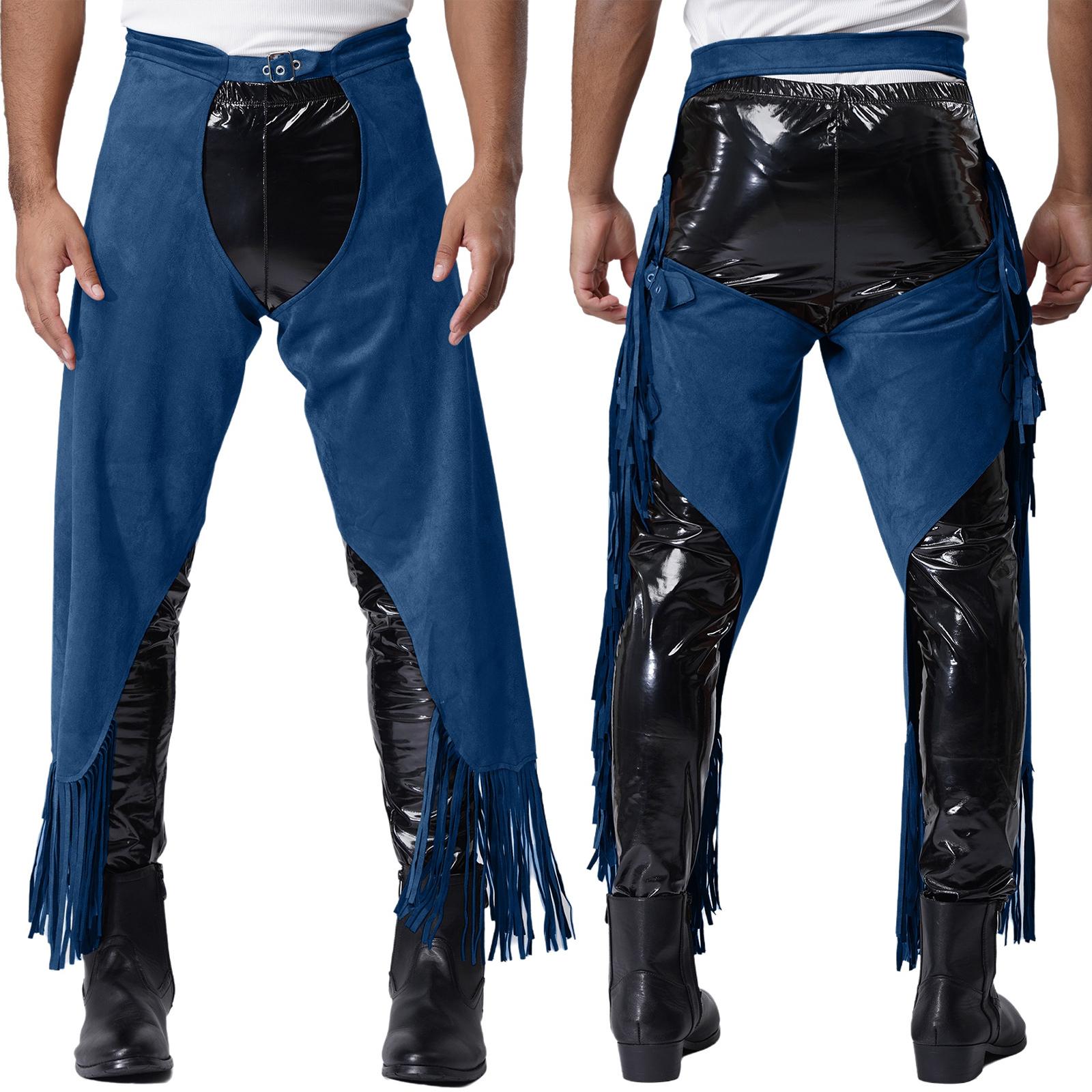 

Men s Halloween Cowboy Chaps, Suede Fringe Pants with Open Crotch & Adjustable Straps, Western Rodeo & Cosplay Outfit S