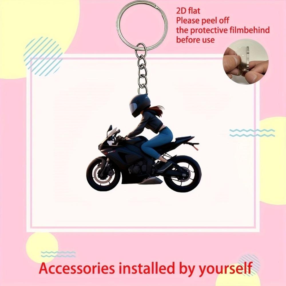 New Acrylic 2D Flat Personalized Off-road Motorcycle Rider Car Pendant Schoolbag Keychain Pendant