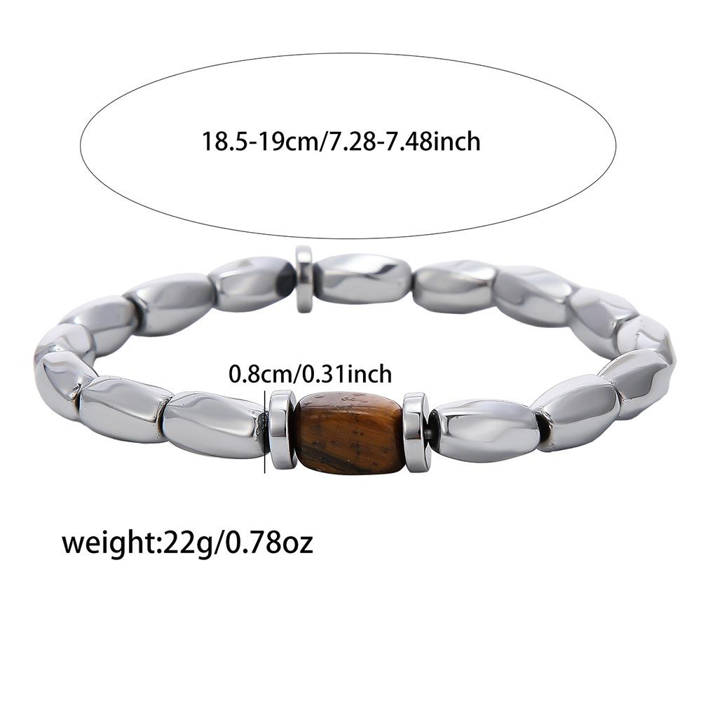 Silver Color Retro Irregular Beaded Bracelet for Men, Chic Tiger Eye Stone Elastic Chain Bracelet, Fashion Punk Jewelry Gift