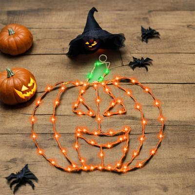 Halloween Window Light Pumpkin Iron Art Hanging Holiday Ornament, Decoration for