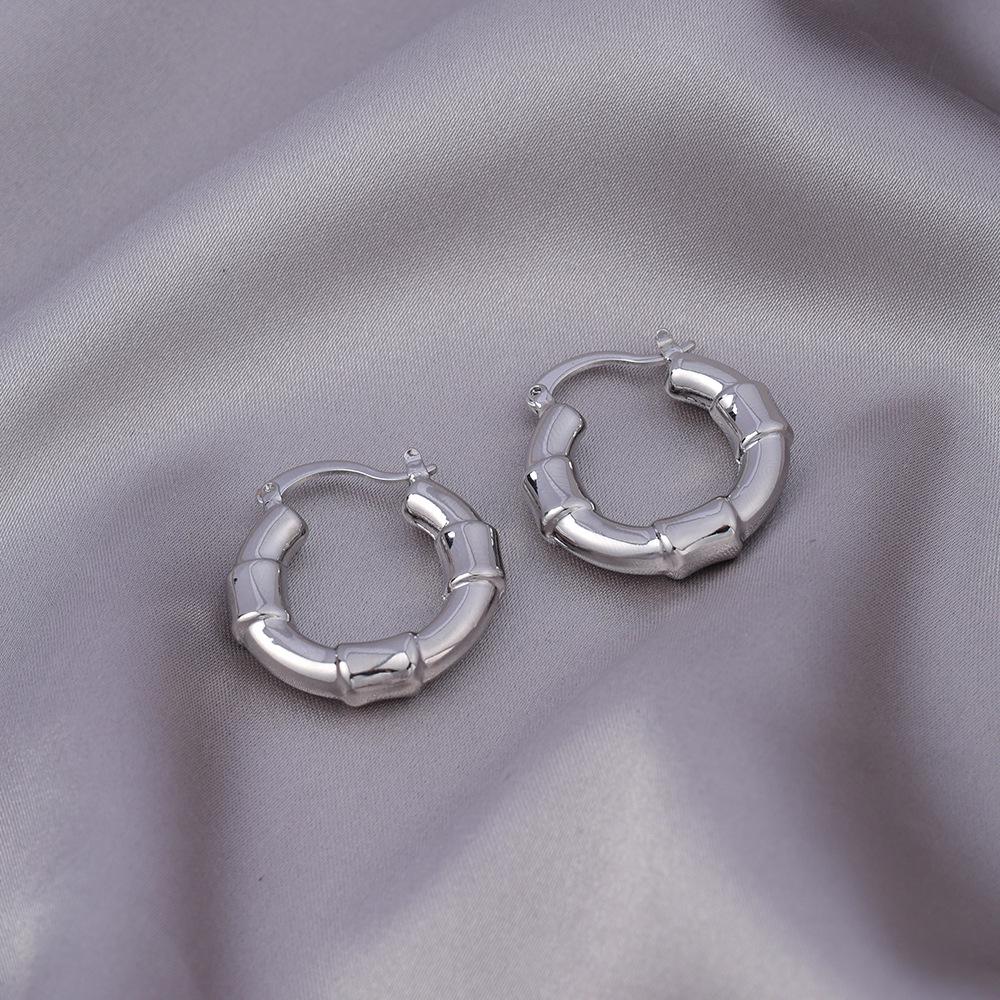 Retro Bamboo Joint High-End Copper Earrings - Non-fading Circle Design for Women