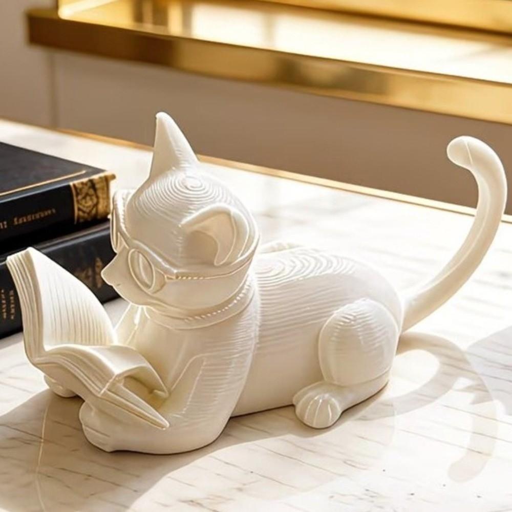 Cute Desktop Cat Decorations Creative Decorative Cat Statues Reading Cat Ornament Bedroom Decor