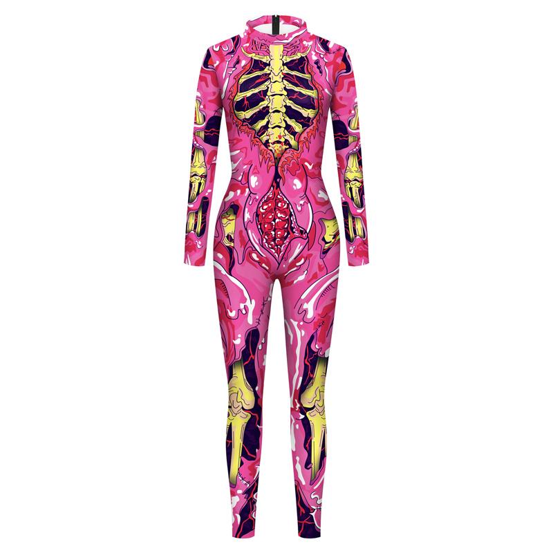 3D Skull Skeleton Printed Bodysuit Halloween Costume For Women Outfit Fancy Dress Clothing Adult Suit S-XL