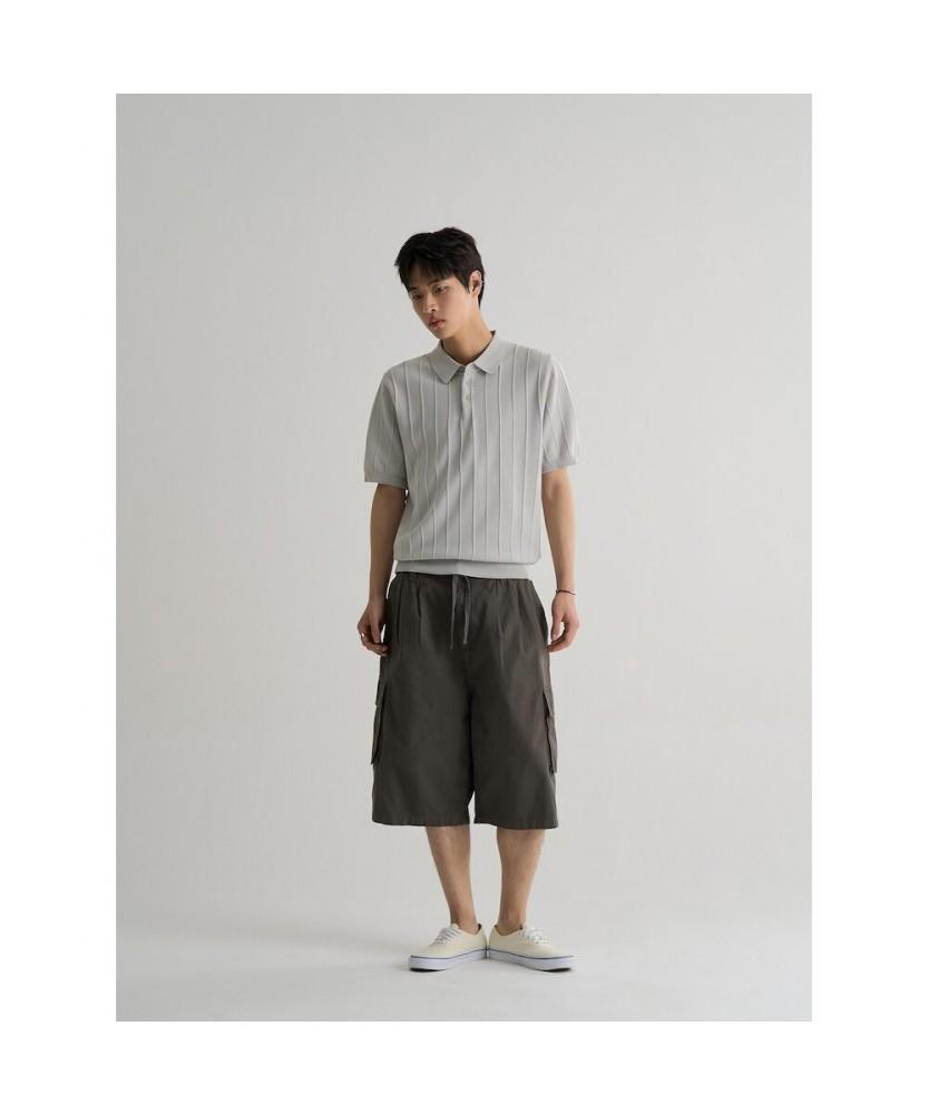 8SECONDS Texture-Modified Cool Touch Collar Neck Short Sleeve Knit Light Gray