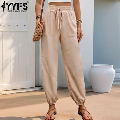 Damenmode, lässig, einfarbig, bedruckt, hohe Taille, Hosen, Hosen und Caprihosen