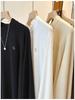 Women's Solid Color Velvet Embroidered Long-Sleeve Half-High Collar Loose T-Shirt.