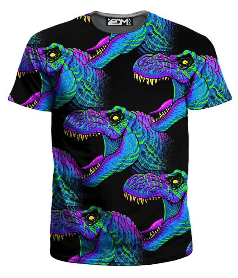 Coloured Dinosaur Pattern T-Shirt Men Fashion Personalised 3D Printed T-Shirt for Kids Summer Popular Outdoor Loose Clothing Top XXS